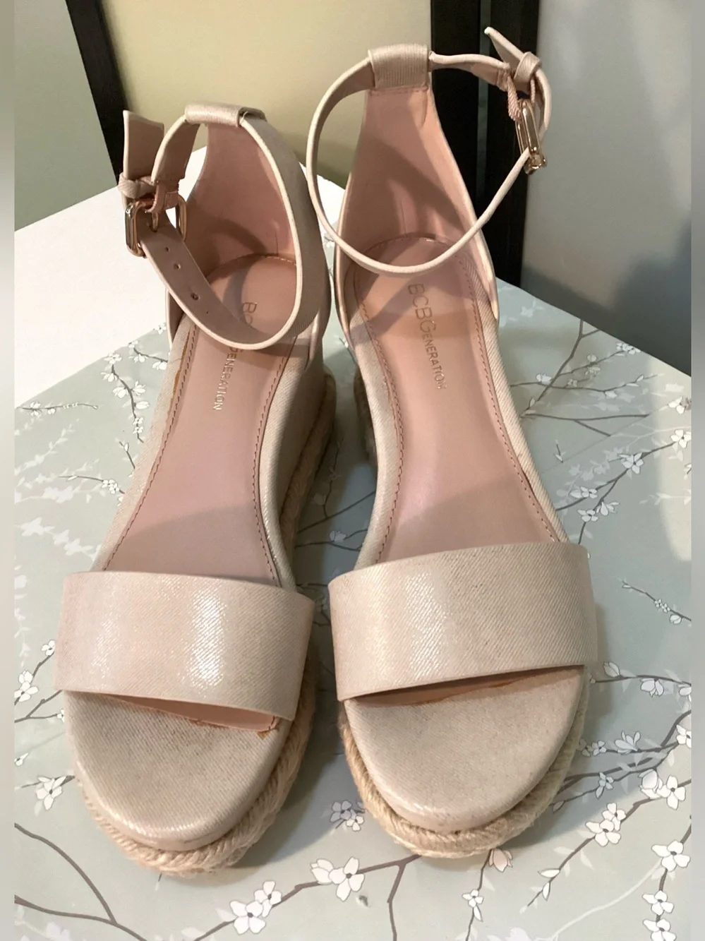 BCBGeneration wedge shiny sandals. Heel 2 3/4”
